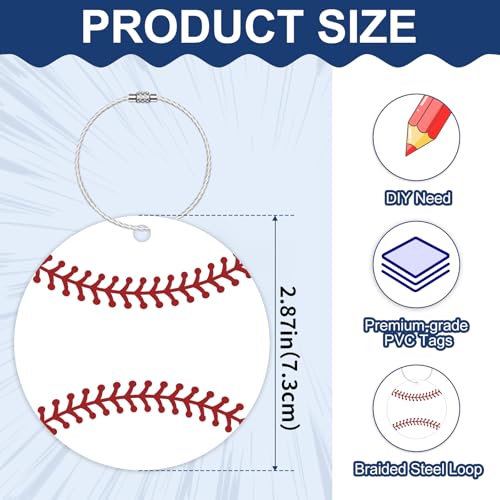 Luggage Tags for Suitcases, 8 Pcs PVC Name Id Card and DIY Pocket Hug Card Labels with Steel Loop for Men Women Baggage Handbag Travel School Bag Backpack (8 Pcs Baseball Pattern)2