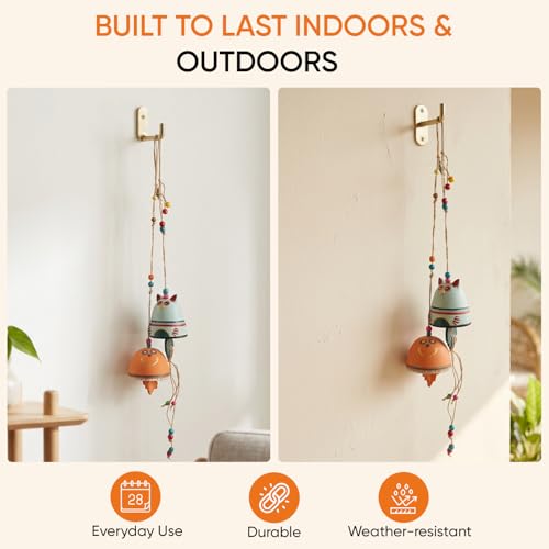 Image of Aakriti Art Creations Handcrafted Terracotta Cow Bells | Handmade Modern Art Terracotta Hanging Bell Wind Chime | Decorative Indoor & Outdoor Hanging for Balcony, Garden, Living Room & Gifting