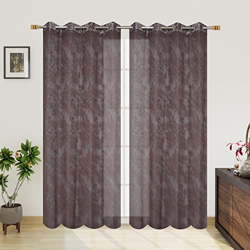 Image of Galaxy Home Decor Transparent Lily Net Curtain Sheer Curtains for Door 7 Feet, Pack of 2, Wine