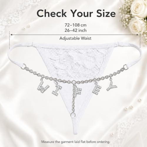Image of WIFEY Rhinestone Lace Thong for Bride, Bridal Shower & Bachelorette Party Gift, Wedding Day Lingerie, Honeymoon Underwear, Adjustable One Size Fits Most