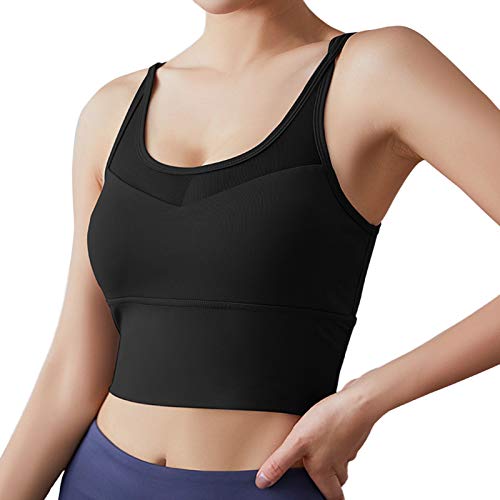 Ajcoflt Sutiã esportivo feminino push-up à prova de choque acolchoado corta-tops com costura regata