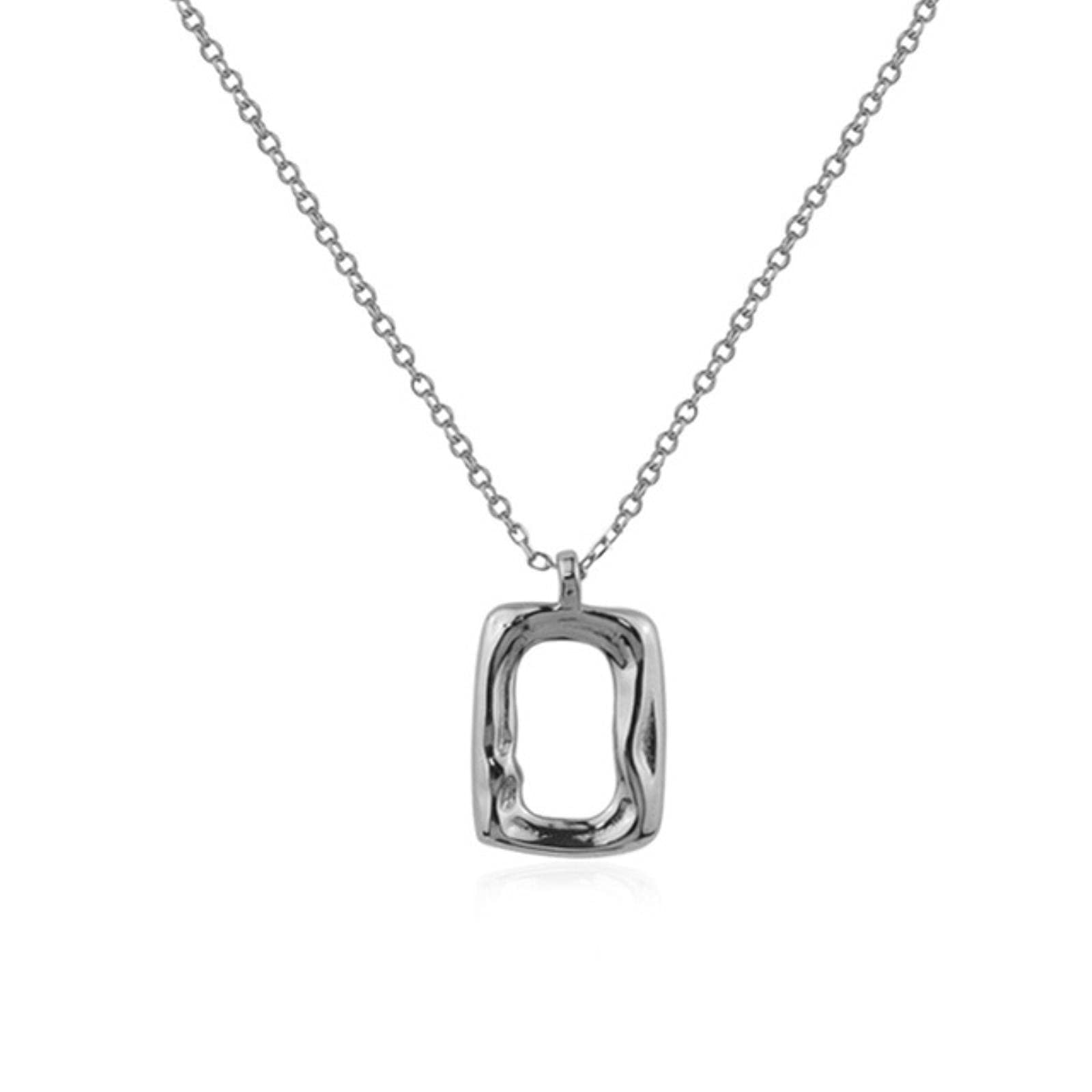 HCMA 925 Sterling Silver Hollow Rectangle Necklace for Women Irregular Geometric Clavicle Chain Pendant Necklaces