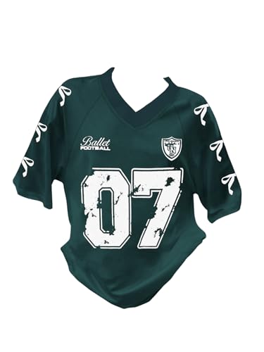 Image of RoseSeek Girl's Jersey Y2K Oversized Graphic Number Print Tops V Neck Short Sleeve T Shirt Hip Pop Tee Streetwear