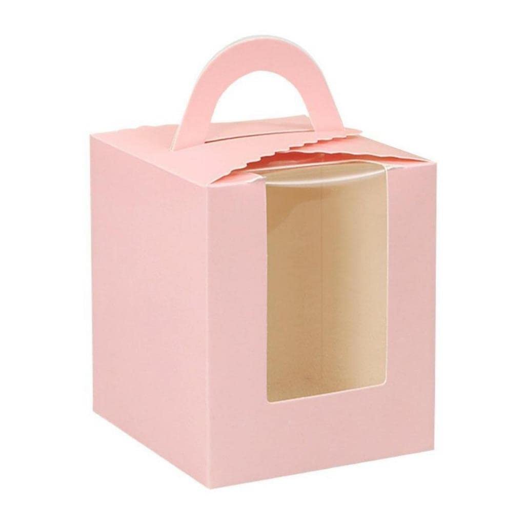 Van Der Linn Single Cupcake Boxes, Individual Cake Boxes With Display Window Box Cup Cakes (Pink (5boxes))