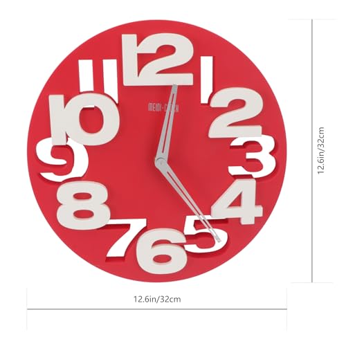 Horloge murale rouge 3D pour habiller un mur vide avec un mécanisme quartz fiable - 3