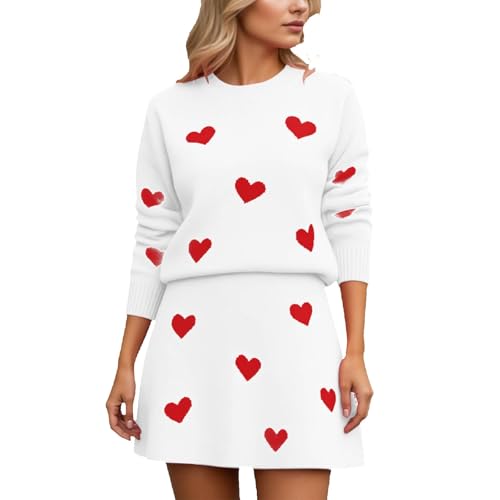 Ensemble jupe en pull haut de gamme à col rond et détails cœur tricotés