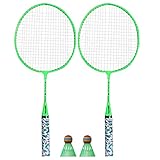 Histeaa Juego de raquetas de bádminton para niños, juego de raquetas de volante con 2 pelotas para niños jugadores, deportes en interiores y exteriores, color verde