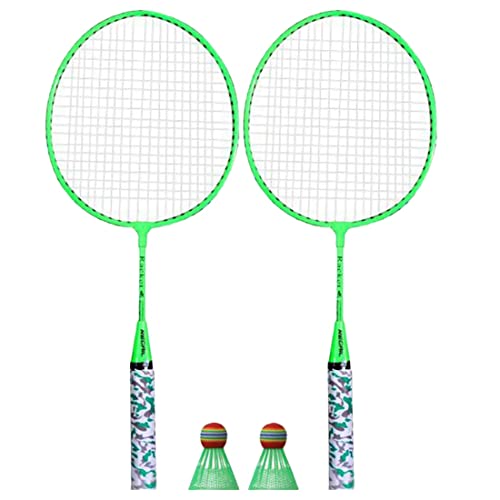 Kueohse Juego de raquetas de bádminton para niños, con 2 pelotas para niños, jugadores, interiores, exteriores, deportes, color verde