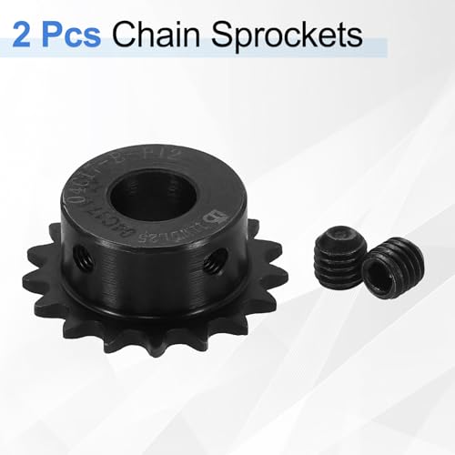 QUARKZMAN 2 Stück #25 Kettenrad 12mm Bohrung 37.5mm Außendurchmesser 17 Zähne C45 Kohlenstoffstahl ANSI #25 Rollenkettenrad Rundloch Mit Setschrauben Für ISO 04C Kette Schwarz