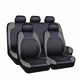 GarveeMore Autositzbezüge Set Universal mit Rhombus Motiv, 9-teilig Sitzbezug Set aus PU-Leder, Fahrersitzbezug Beifahrersitzbezug Rücksitzbezug, Fit Komplettset Autositzschoner Autositzzubehör