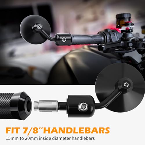 Image of Motorcycle Side Mirrors Round 7 /8 inch Handle Bar End Compatible With Street Bike Cafe Racer Sports bikes Chopper Cruiser Sport FZ8 FZ-07 09