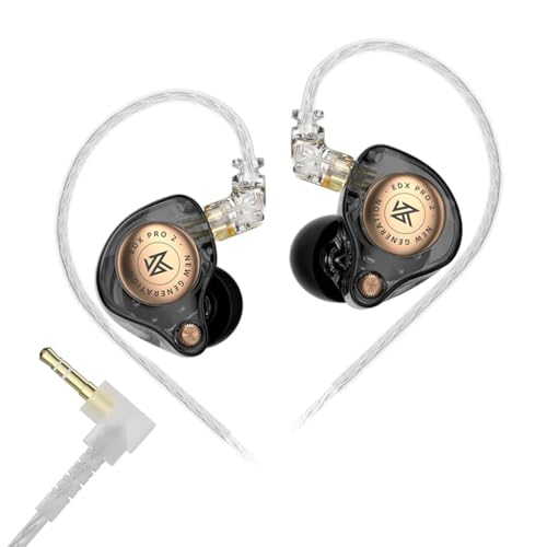 Image of KZ EDX Pro 2 in-Ear Monitor IEM Earphones with 10mm Dynamic Driver, Balanced Sound, Detachable Silver-Plated Cable with 3.5mm Plug, Metallic Faceplate, Comfortable Fit Wired IEM (3.5mm, Black)