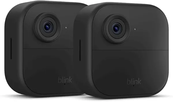 Like-New Blink Outdoor 4 (newest model), Wire-free smart security camera, two-year battery life, two-way audio, HD live view, enhanced motion detection, Works with Alexa – 2 camera system