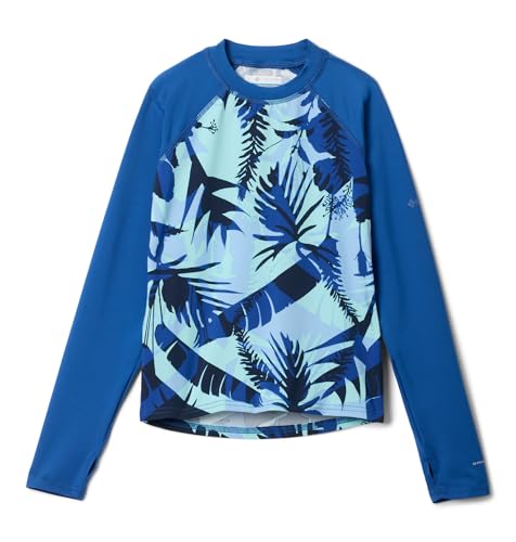 Columbia Youth Sandy Shores Printed Long Sleeve Sunguard, Mountain Blue Botaniflage/Mountain Blue, X-Small
