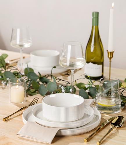 Image of TheTerra Ceramic Dinnerware Sets for 8, 24 Pieces Porcelain Lightweight Plates and Bowls Sets, Scratch Resistant Dish Set, Oven & Microwave & Dishwasher Safe, Pure white