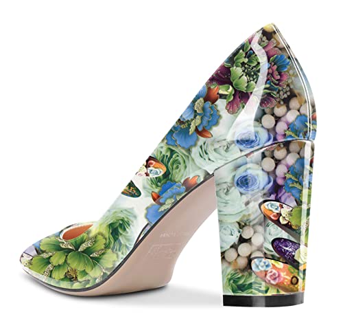 HEUIVZAR Women Pumps Pointed Toe Block Chunky Mid Heel Slip-on Dress Shoes Patent 3 Inch3