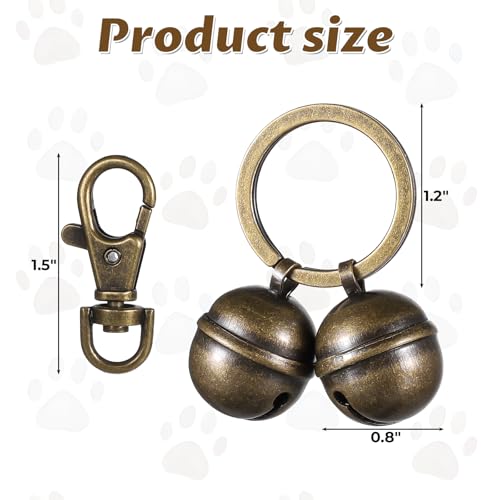 2 PCS Copper Bells for Dog Collars with Snap Clips, Extra Loud Dog and Cat Bells Copper Bell Vintage CopperCollar Charms Pendant with Key Ring, Brass Pet Accessories with Key Rings for Birds Wildlife - Thumbnail 2