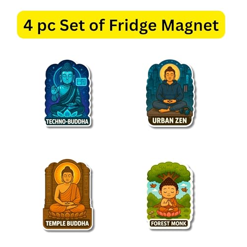 Image of Regalo Casila Buddha Fridge Magnet Set Techno Urban Zen Forest Temple Meditating Dcor Spiritual Gift for Peaceful Living 4 Pc