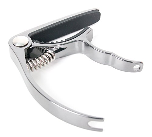 Estrattore di pin integrato Bray Premium Range Chrome Universal Trigger Clamp Capotasto per chitarra con imbottitura in silicone e estrattore di pin integrato per chitarre acustiche Gibson, Ibanez, Tanglewood, Yamaha e Fender