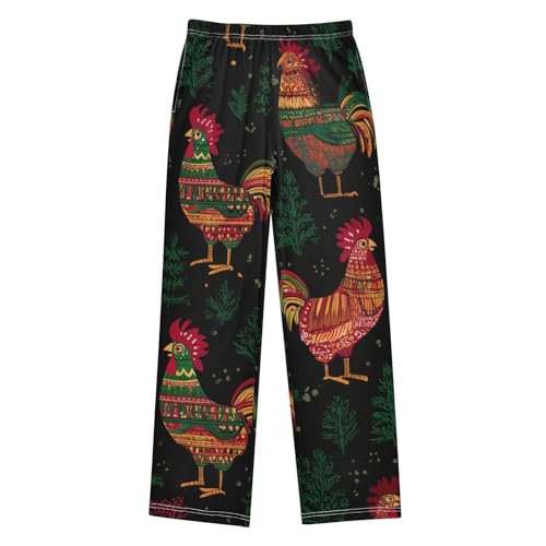 ZZXXB Rooster Pine Branches Boys Long Pants Soft Trousers Elastic Waist Kids Lounge Bottoms with Pockets S-XL