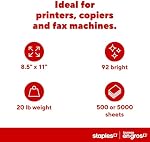 Staples Copy and Printer Paper, 8.5 x 11, 20lb., 10 Reams (5000 Sheets), 92 Bright Paper, White