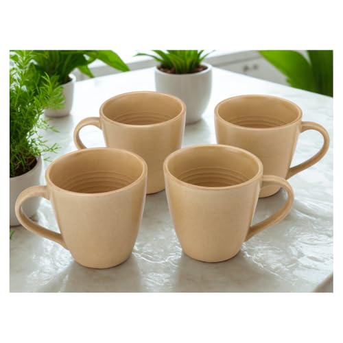 Image of Bodhi House Handcrafted Ceramic Coffee Mug Set of 4 Pieces (350 Ml), Stoneware Tea Cup, Microwave Safe Large Milk Mug, Matte Finish, Ideal for Daily use, Casual Gatherings and Gifting, Wood Brown
