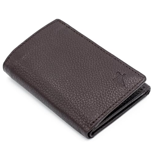 RFID-Blocking Men’s Trifold Leather Wallet with Thumb ID Window, Key Holder, YKK Zippered Bill Slot, and Gift Pouch (J130TF Brown)4