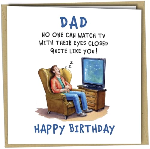 Funny Dad Birthday Card Sleeping Watching TV Design Blank Inside with Kraft Envelope #1815