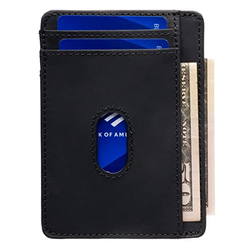 Slim Leather Wallet for Men | 100% Genuine Full Grain Leather | Minimalist Front Pocket Wallet (Black)3