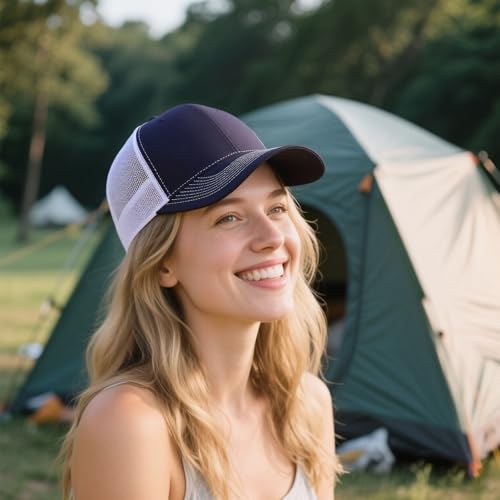 Image of 2-Pack Breathable Mesh Snapback Trucker Hats, Adjustable Baseball Caps for Men Women, Cotton-Poly Twill Outdoor