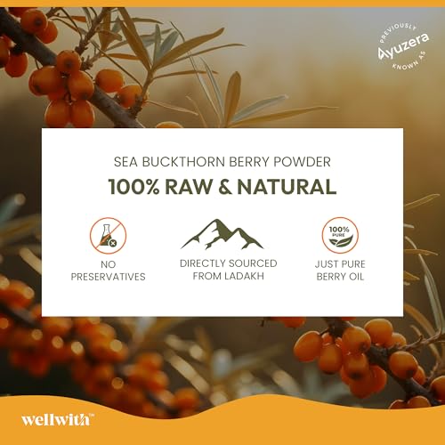 Image of Wellwith (Ayuzera) Sea Buckthorn Berry Oil Vegan Omega 7 500mg, 30 Veg HPMC Capsules (Pack of 1), 15-Day Supply| Sea buckthorn capsules rich In Omega 3, 6, 7 & 9 For Muscle, Bone, Heart & Skin