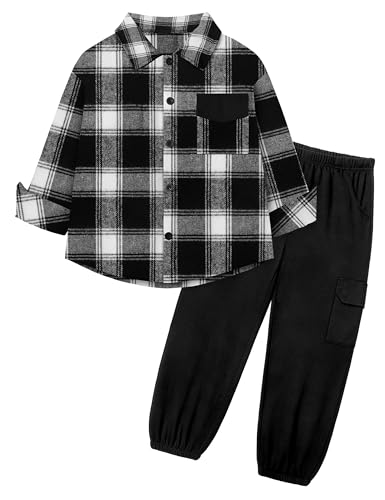 Toddler Boys Clothes Long Sleeve Flannel Plaid Button Shirt +Cargo Pants 2 Pcs Fall Winter Kids Outfits Set for 3-8T
