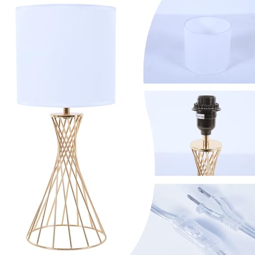 Lámpara de mesa moderna dorada con base metálica y pantalla blanca miniatura 6