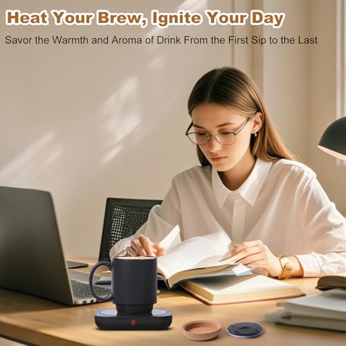 Coffee Mug Warmer & Mug Set for Desk, Electric 36W Coffee Cup Warmer with 15oz Ceramic Mug. Smart Coffee Cup Heater with Auto Shut Off/3 TEM for Heating Beverage, Candle,Coffee, Black