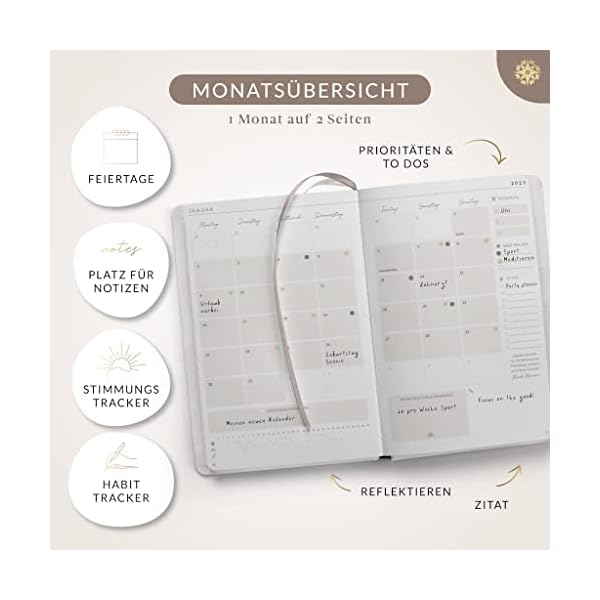 Kalender 2023 Buchkalender A5 "ROSENBLATT" Lebenskompass® - Schöner Wochenkalender & Terminplaner 2023 - Hardcover Taschenkalender 2023 - Buchkalender A5 + Viele Extras – Bild 7