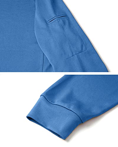 Navekull Men's Long Sleeve Polo Shirt Quick Dry Lightweight Golf Collared Shirt Spring Upf 50+ Solid Work Casual Pique Polo Shirt Sport Workout Outdoor Fishing Hiking T Shirt Sea Blue #TOP4