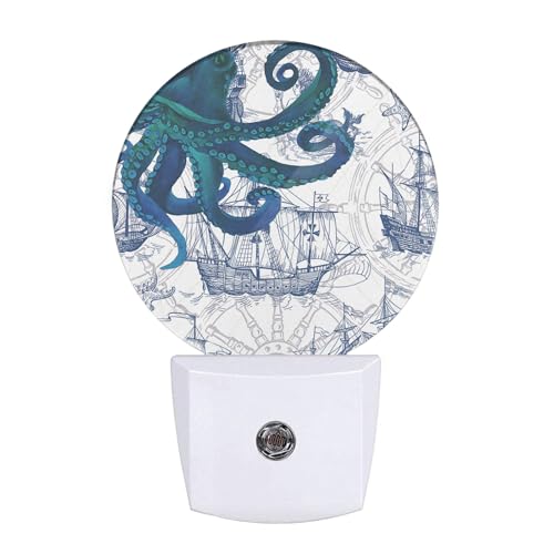 Image of EKOBLA Octopus Night Light, Vintage Sea Monster Nautical Night Lights Plug Into Wall with Dusk to Dawn Sensor for Home Decor