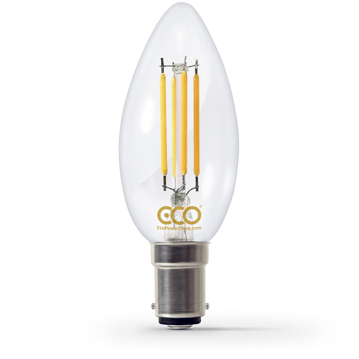 ECO 40W Equivalent 4W LED Filament Candle Light Bulb, 470 Lumens, Warm White 2700K, B15 Small Bayonet, 25,000hrs Lifetime. (2xPACK) - Image 2