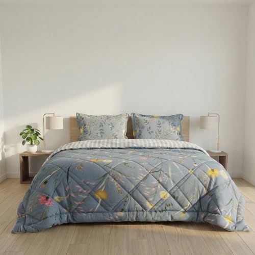Image of Mafatlal Tulip Premium 120 GSM Quilted Comforter for Double Bed | Travel Blanket, Cooling Comforter & Breathable | 90 x 100 Inch | Slate Blue 1