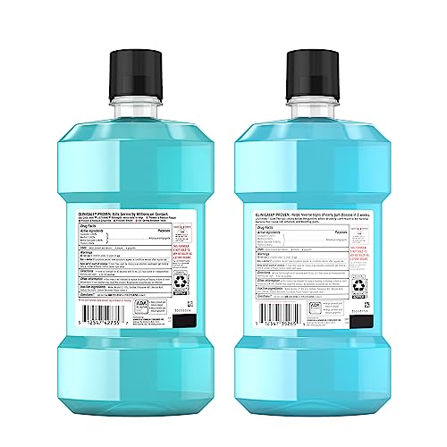 Listerine Cool Mint Antiseptic Mouthwash to Kill 99% of Bad Breath Germs and Gum Therapy Mouthwash in Glacier Mint to Help Reverse Signs of Early Gingivitis, Convenience Pack, 2 x 1 L