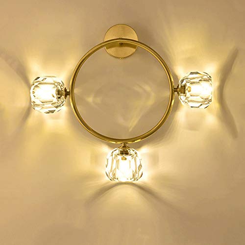 Lámpara de pared de latón de alta calidad con 3 luces de cristal para interiores elegantes