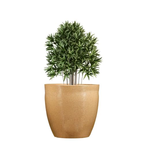 Image of Go Hooked Pluto Brown Indoor Planter Pot 12 Inch | Lightweight Modern Round Plant Pot for Living Room, Balcony & Office | Decorative Polymer Pot for Live & Artificial Plants