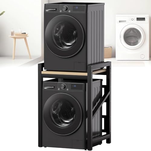 RsxPtyxagoros Washer Dryer Stand Stacking Kits Height Adjustable Tumble Dryer Stand Stacking Kit with 400KG Load Capacity for Balcony Laundry (Black and Walnut)