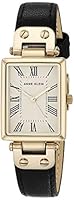 Anne Klein Women's Leather Strap Watch, AK/3752, Black/Gold, Quartz Movement