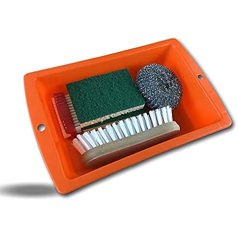 KIBROS NETKIT7C Household Cleaning Set | 1 Tray 3 Litre Multi-Purpose Wash | 1 Double Nail Brush 2 125 x 90 mm 1 Side Scotch Brite | 1 Round Steel Sponge Cover