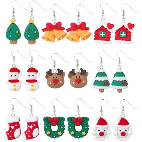 ShinyStyle J4You 9 Pairs Christmas Earrings for Women Christmas Dangle Drop Earrings Christmas Jewelry Gift Xmas Festival Holiday Earrings Cover