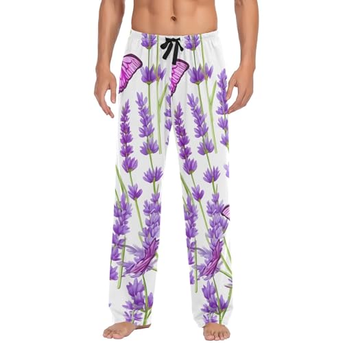 Men's Pajama Pants Lavender Butterflies Purple Sleep Pajama Lounge Pant with Pockets, Elastic Waistband