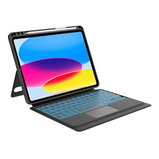 KVAGO ipad 10th/11th Generation case with Keyboard, 7 Colors Backlit, Multi-Touch Trackpad,Portrait/Landscape, Magnetic Detacha ipad a16 case with Keyboard Case, Black