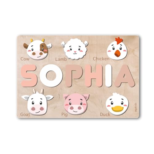 Personalisiertes Baby-Namenspuzzle aus Holz mit Tiermotiven |...