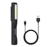 PROZOR 3W COB 1W LED Mini Work Light Magnetic Inspection Lamp USB Rechargeable Hand Torch Cordless Flexible with 80CM USB to Micro USB Cable and 3.7v 800mAh Built-in Baterry Black
